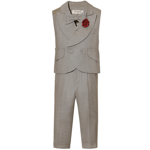 儿童西装男童西装套装三件套燕尾马甲洋气花童宝宝周岁礼服男夏季