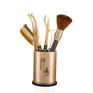 铜木茶刀笔筒茶夹子茶道六君子实木黑檀套装铜艺功夫茶具配件大全