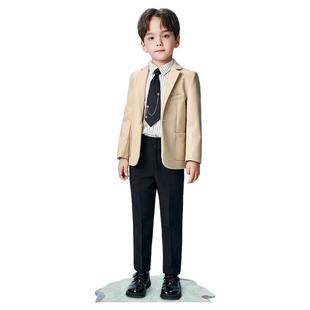 罗蒙男童皮衣2025新款网红外套米色中大童修身正装儿童休闲西装潮