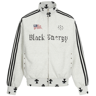 OV原创美式复古三杠运动风立领卫衣女春季宽松拉链开衫休闲外套男