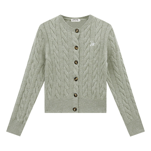 橘子树在哪儿韩系黄色麻花针织开衫女秋季设计感正肩显瘦毛衣外套