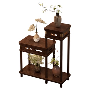 博古架实木中式摆件茶室茶壶置物架客厅多肉花盆放置植物摆放层架