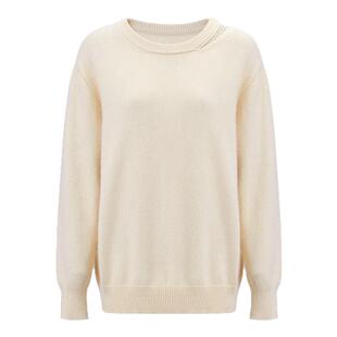 EVAOUXIU新松弛感廓形兔毛毛衣25春秋时髦圆领纯色针织衫上衣女