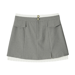 【进口仿麻】MSLAN早春miu系小香风蕾丝A字高腰半身裙MFCE8103