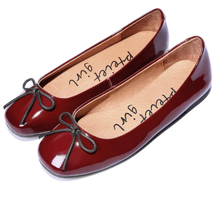 2025真皮芭蕾舞鞋方头平底蝴蝶结浅口单鞋复古漆皮小红鞋酒红色