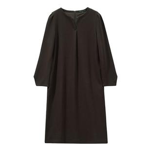 23区日系秋冬季通勤宽松纯羊毛直筒连衣裙V领套头连身裙商场同款