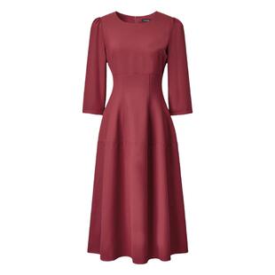 颜域七分袖圆领小黑裙女装2025新款秋装收腰显瘦裙子中长款连衣裙