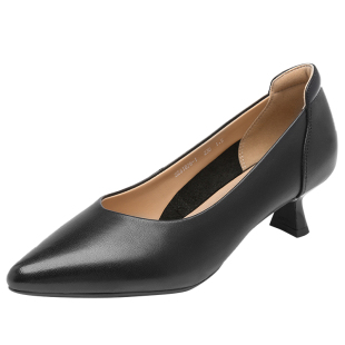 日泰女鞋真皮职业通勤鞋尖头细高跟鞋真皮英伦风上班鞋浅口女单鞋