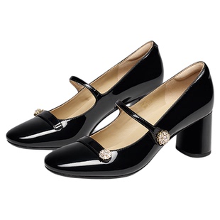 蹀愫2025秋冬新款粗跟钻扣增高6cm复古法式玛丽珍单鞋TA65511-14
