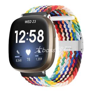 适用fitbit versa4表带fitbit sense尼龙卡扣编织表带腕带 versa3