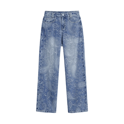 Desigual26秋冬新品牛仔提花烫钻爱心贴布绣女式牛仔裤
