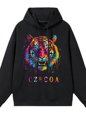 CZECOA国潮美式老虎头连帽卫衣外套男女潮牌重磅情侣上衣显瘦帽衫