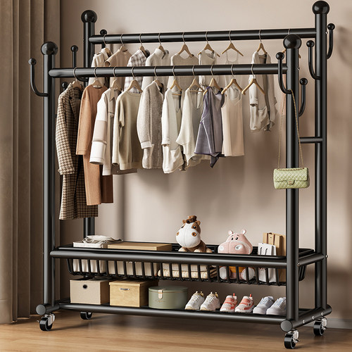 双杆衣帽架落地卧室家用房间挂衣架室内晾衣架简易移动挂衣服架子