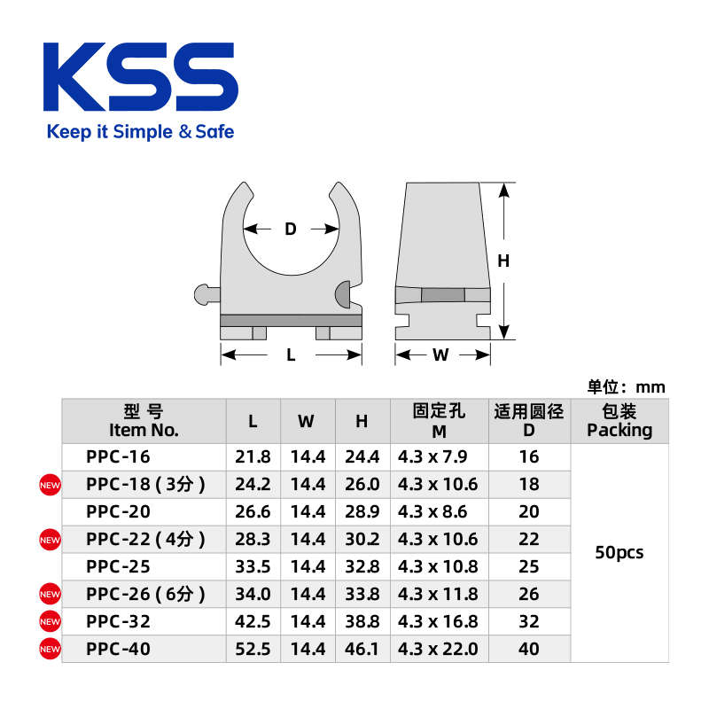 KSS管线固定夹PVC管U型卡管卡可组合管夹PPC系列DN 16 20 25 32mm