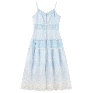 MISSCOCOON可可尼V领白色吊带裙女26年春新款法式蕾丝刺绣连衣裙