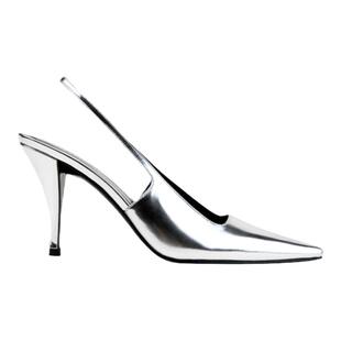 ALEXSARA 2025夏季新款 银色方头真皮细跟包头小猫跟凉鞋中高跟鞋