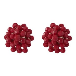 一颗小树莓！红色高级感设计手工串珠耳钉水晶花球耳环新年耳饰