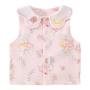 女宝宝婴儿马甲四季款翻领刺绣无袖坎肩背心外穿衣服森系纯棉马夹