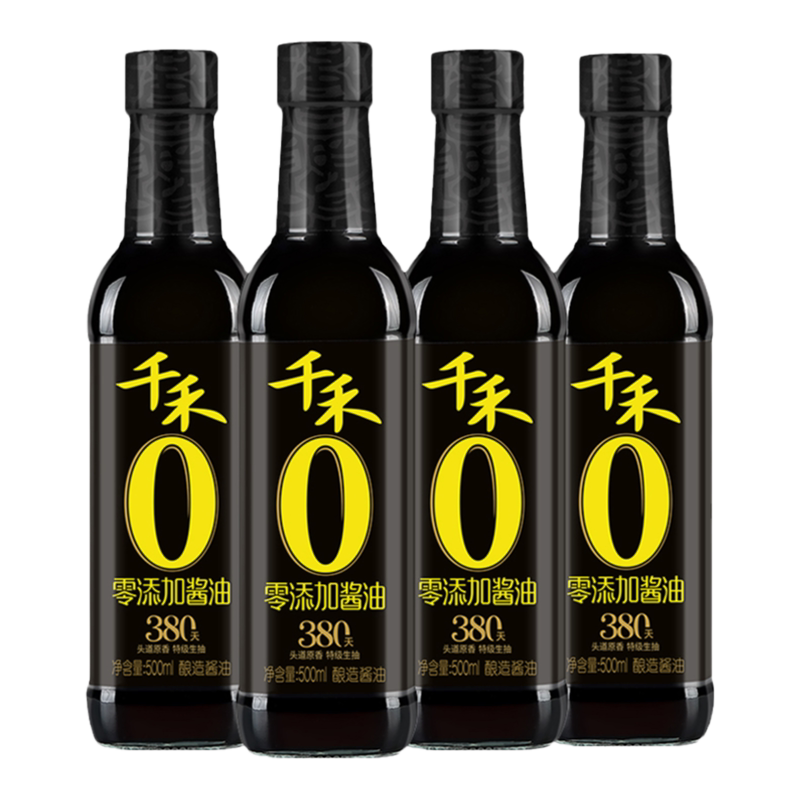 千禾380天头道特级酱油500mL瓶装零添加防腐剂酿造生抽调味品