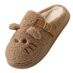 秋冬季可爱加绒棉拖鞋男女居家女生卧室防滑卡通保暖月子鞋毛毛鞋
