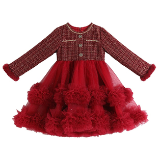 女童连衣裙秋冬裙子2025新款儿童公主蓬蓬裙冬季加绒女孩生日礼服