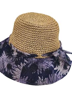 紫色拼接款草帽女25新款太阳帽
