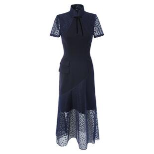 希区瑞普高端改良旗袍新年春夏季连衣裙女气质蕾丝礼服短袖长裙