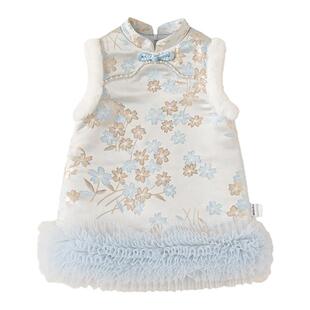 贝贝城女童汉服秋冬洋气女宝宝新中式周岁礼服小女孩国风加厚唐装