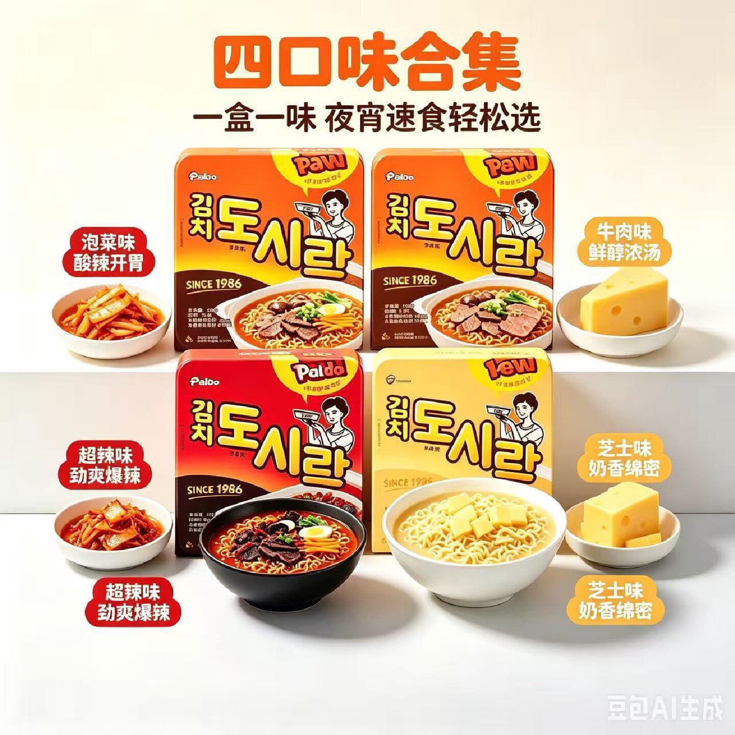 Paldo八道牛肉碗面泡菜辣白菜泡面热巴推荐韩国进口同款方便面