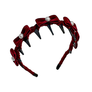 韩式红色丝绒儿童发箍不勒头新年女童带齿洗脸防滑高颅顶头箍发饰