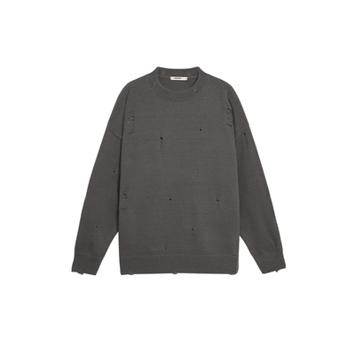 BODYDREAM BM破洞印花毛衣男秋季不规则破坏感毛线衫针织套头上衣