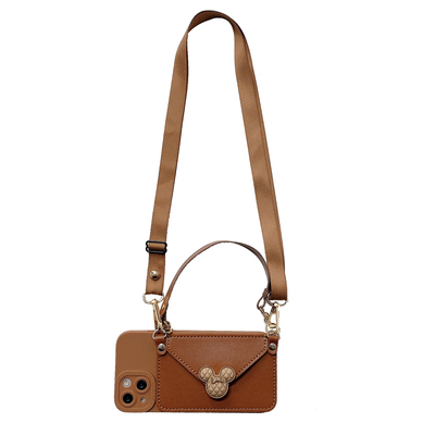 棕色小香风米妮零钱包斜跨手机壳