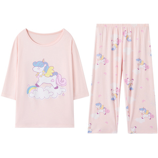 红豆儿童睡衣套装优可丝空调服男女童家居服凉感中大童春夏季冰丝