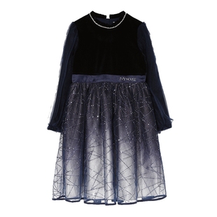 IVY HOUSE常春藤童装女童秋季新款 渐变星空高端礼服连衣裙复古绒