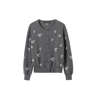 日神2025新款圆领羊毛衫女100纯羊毛开衫复古提花针织毛衣单排扣