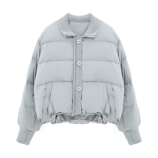 Basic House/百家好针织立领短款羽绒服女冬季新款加厚白鸭绒外套