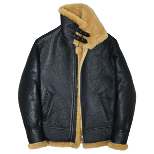 男女原生态绵羊皮毛一体真皮皮衣休闲翻领短款飞行服夹克厚外套欢