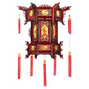 中式仿古六角实木宫灯寺庙祠堂吊灯黄八仙阳台新春节过年灯笼挂饰