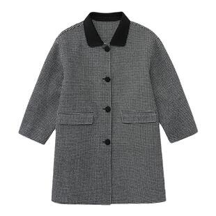 【3折】MIMIGOGO英伦学院派撞色翻领千鸟格纹羊毛双面呢大衣2K02