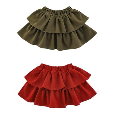 幼悠女童加绒加厚双层蛋糕短裙冬季柔软亲肤保暖抗寒纯色半身裙潮