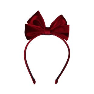 立体酒红色丝绒蝴蝶结发箍宝宝气质公主发夹儿童新年发饰女童发圈