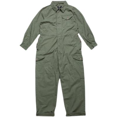 复古牛仔大口袋连体抽绳工装裤