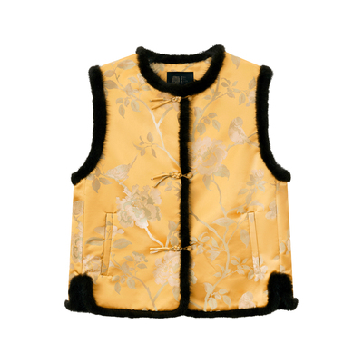 新中式缎面提花夹棉马甲