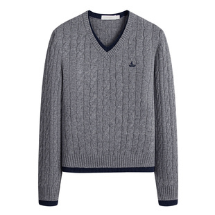 [纯羊毛]Navigare意大利小帆船假两件针织衫女士2025秋季新款毛衣