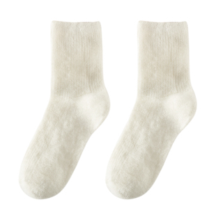 袜子女秋冬季中筒白色水貂绒冬天毛绒绒加绒加厚保暖地板男生长袜