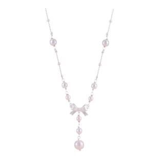 银色满天星蝴蝶结珍珠长项链女2026新款高级感轻奢小众毛衣链配饰