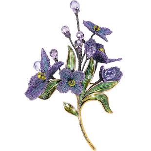 shes茜子勿忘草手工金线刺绣花朵胸针高档精致时尚胸花别针配饰