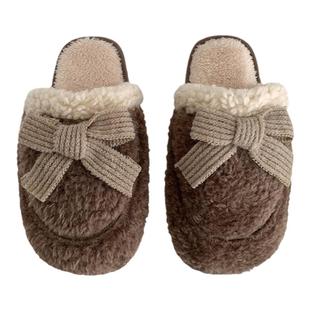 细细条 复古ins情侣棉拖鞋女冬新款韩系时尚居家防滑保暖毛绒鞋男