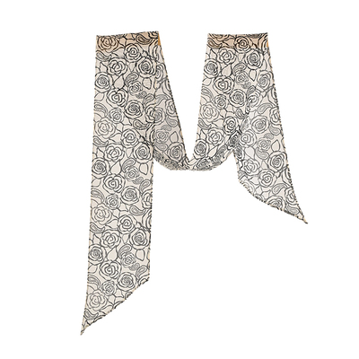 山茶花真丝丝巾细长条丝带脖饰