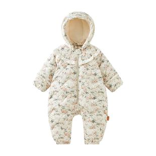 微狮牧尼白鸭绒婴儿羽绒服连体衣冬季保暖女宝宝连帽外出哈衣爬服